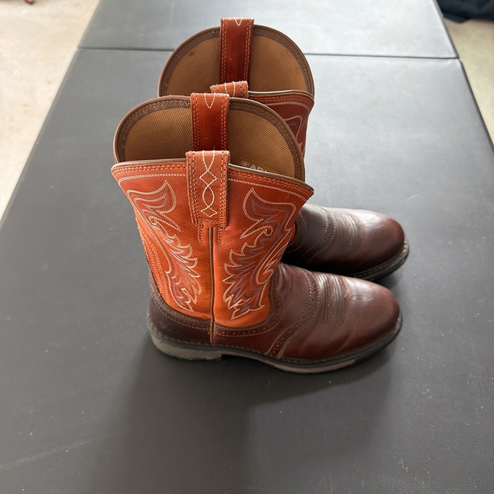 Ariat Western Boots Brown Leather Orange Shaft 10010896 Mens 8.5 EE Wide